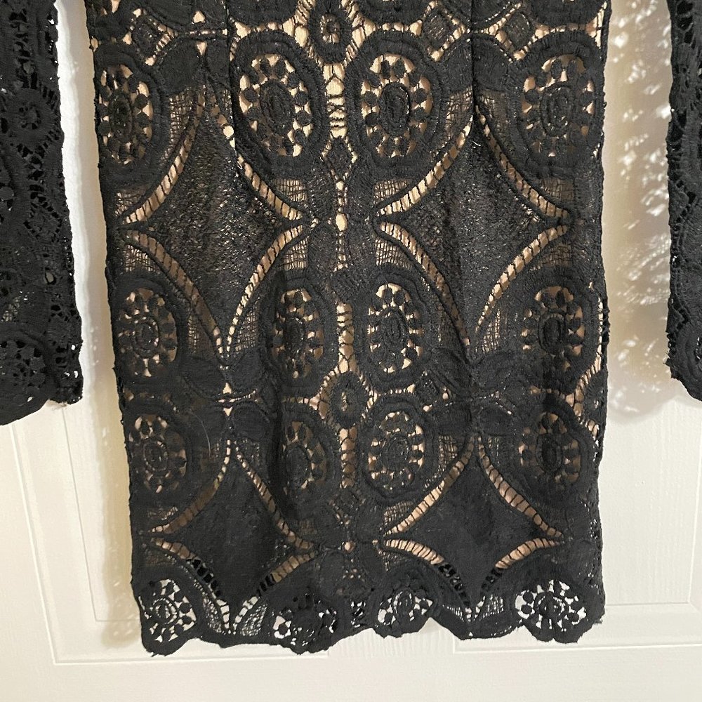 Love Triangle Black Lace Long Sleeve V-Neck Mini Dress - Picture 3 of 15